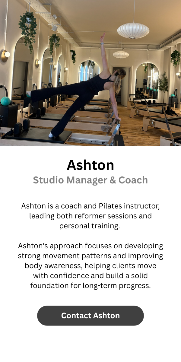 Meet Ashton Our Head Reformer Instructor, Practicing In our Reformer Studio